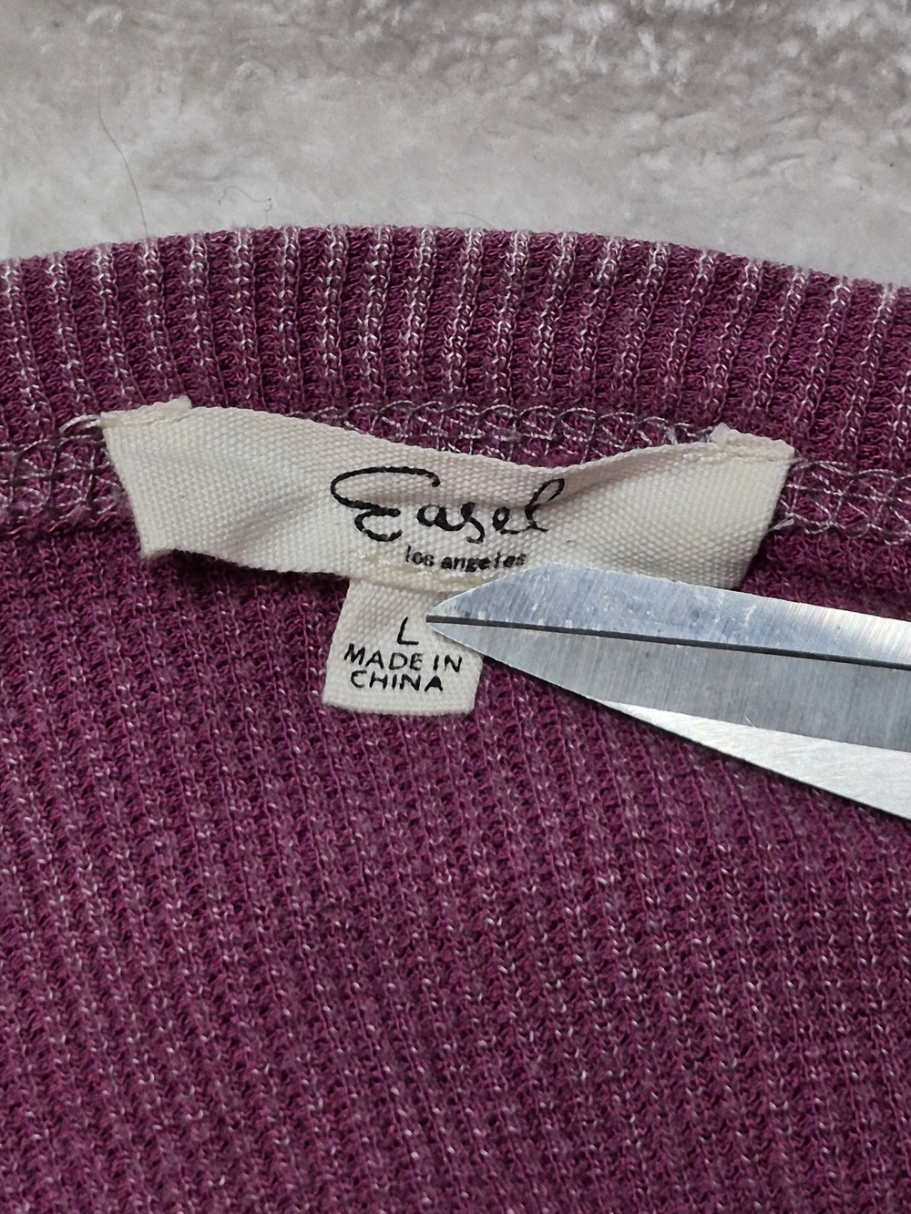 Washed Plum Ribbed Yoke Pullover Sweatshirt - Picture 3 of 5
